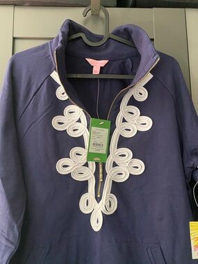 Lilly Pulitzer Navy Pullover with White Embroidered Appliqué